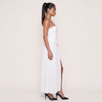 Serene | Women’s Strapless Pleated Midi Dress with Side Slit
