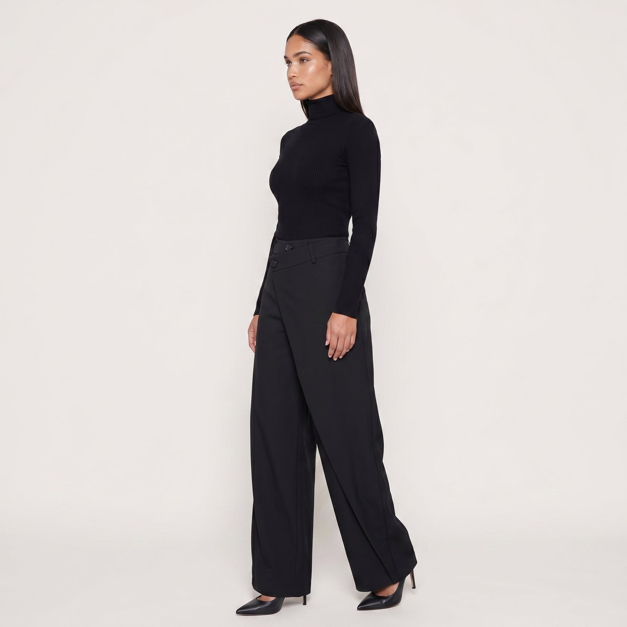 Virelle | Women’s Asymmetrical Wide Leg Trousers with Layered Front
