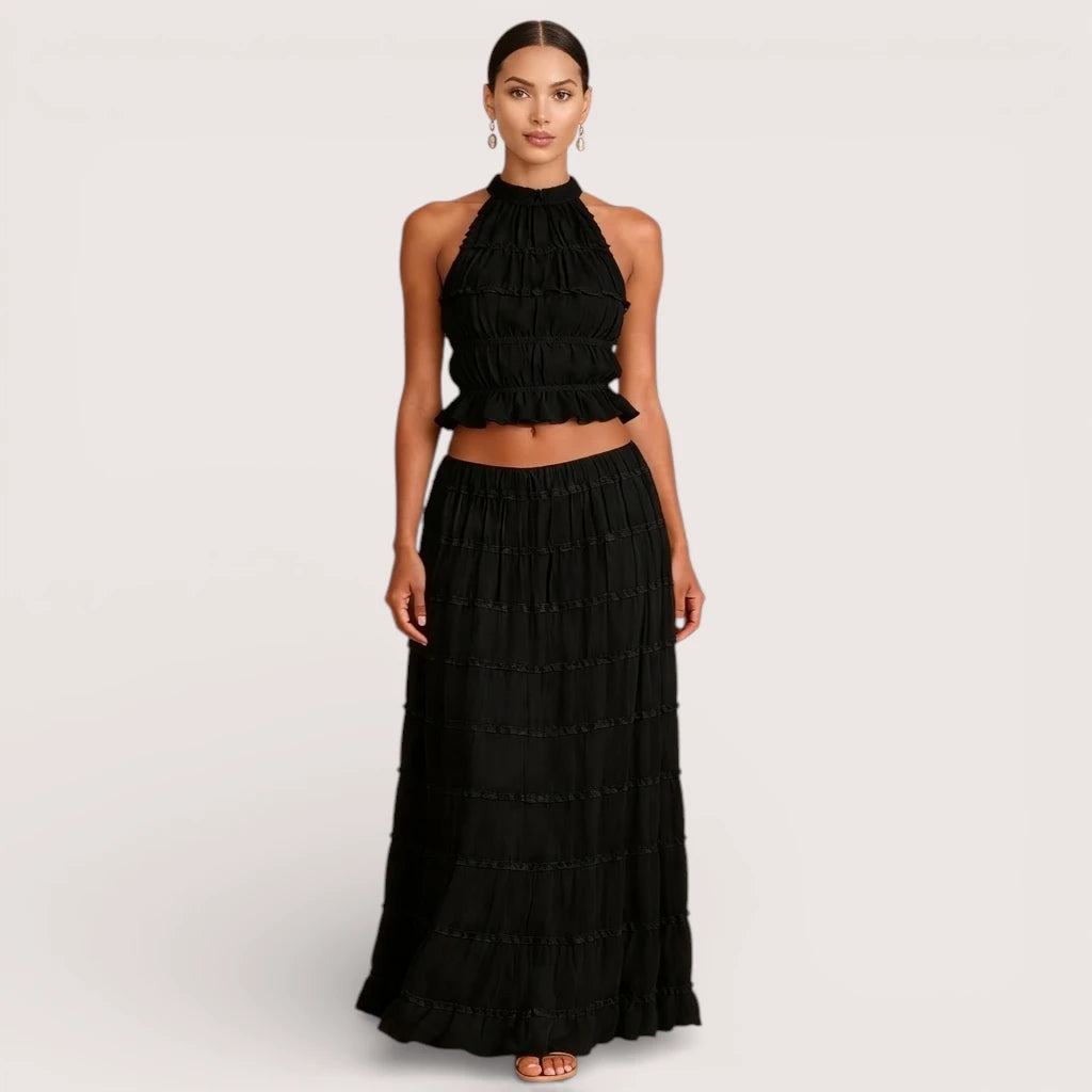 Elirienne | Women’s Ruffled Top & Tiered Maxi Skirt Set
